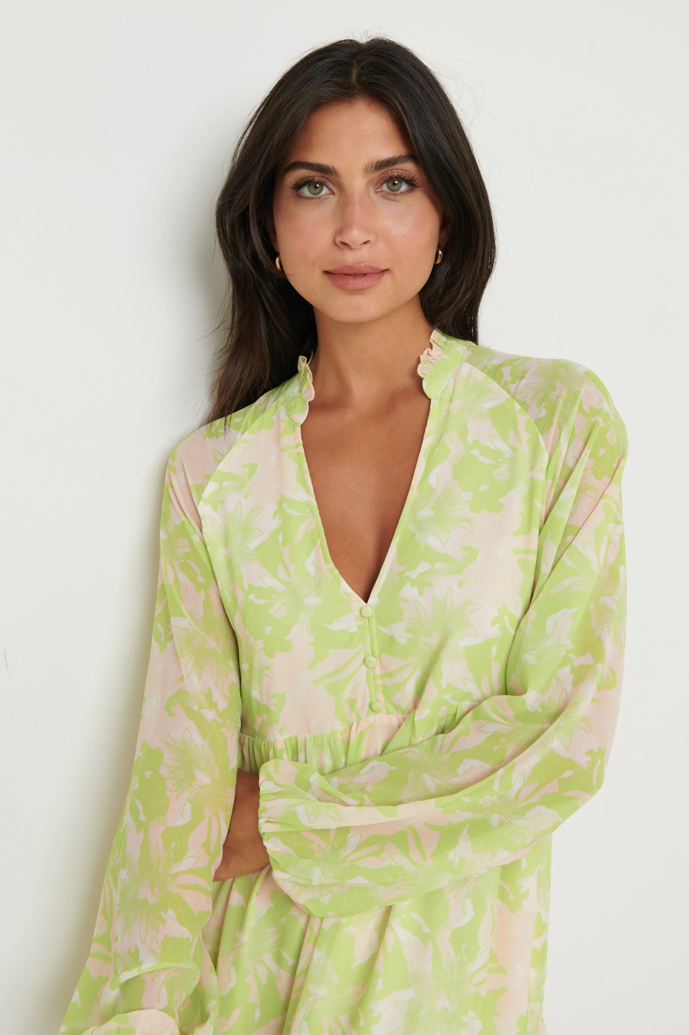 Petunia Trapeze Midaxi Dress - Chartreuse Floral