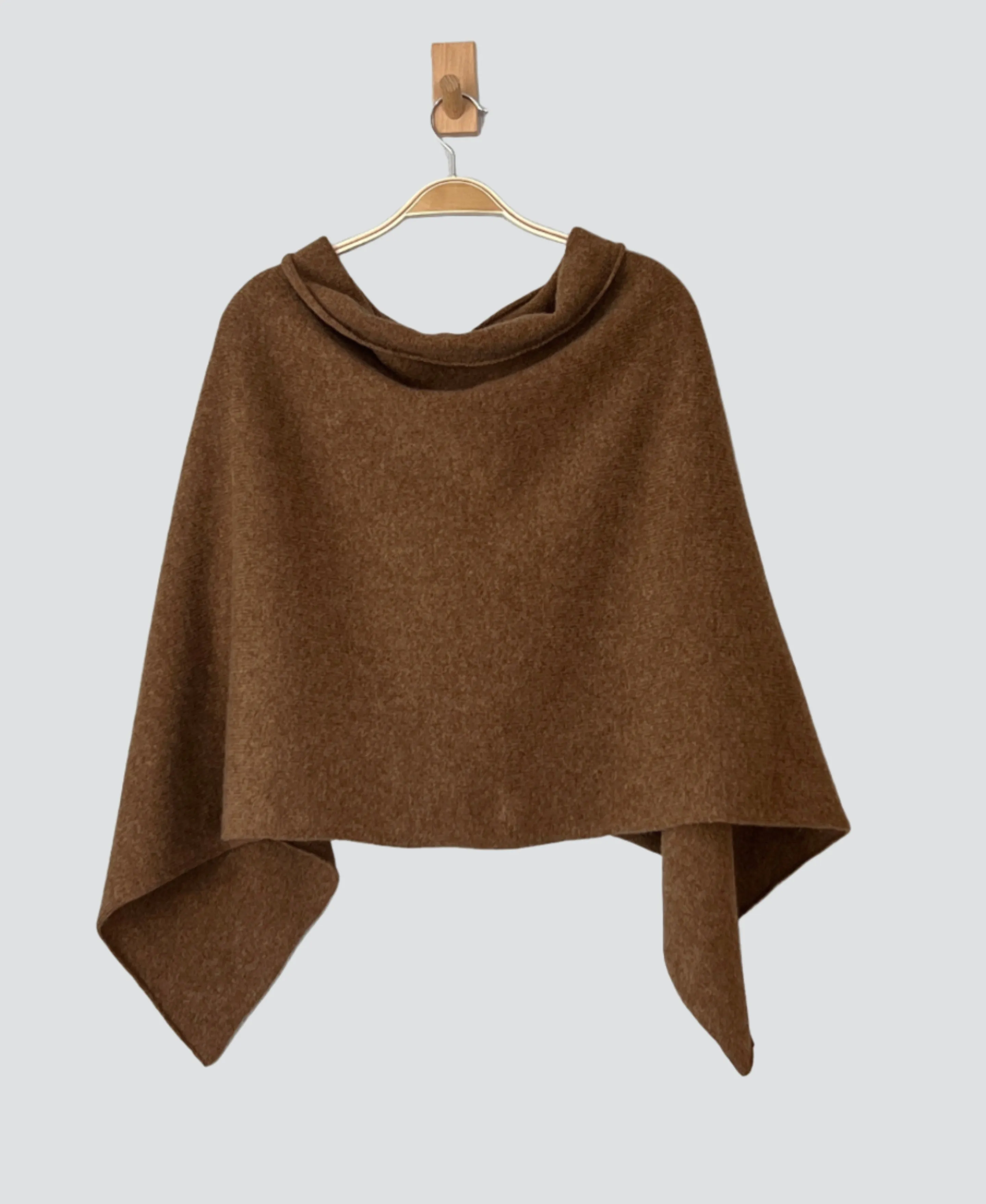 Poncho soft merino lambswool poncho drift wood brown