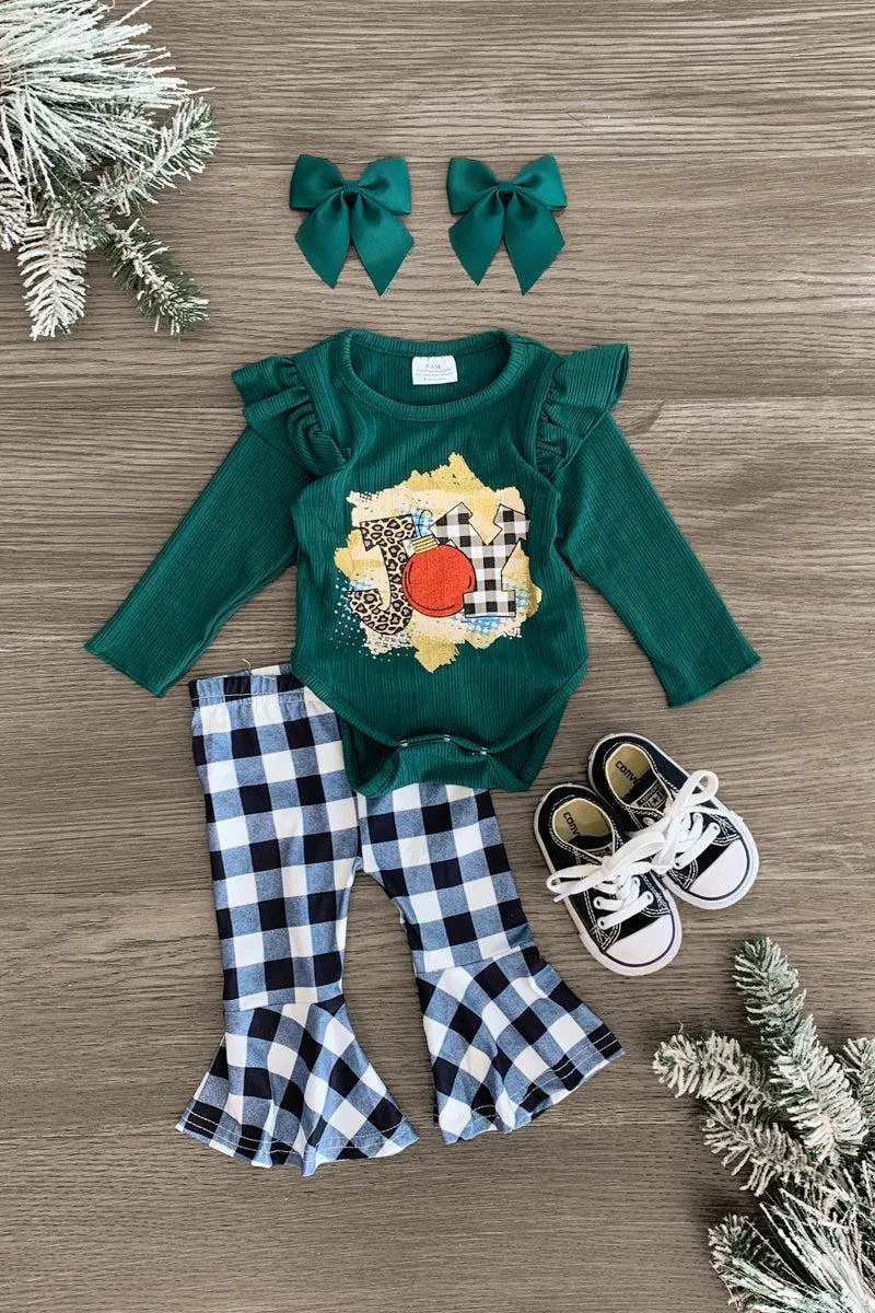 "Joy" Plaid Bell Bottom & Baby Onesie Set