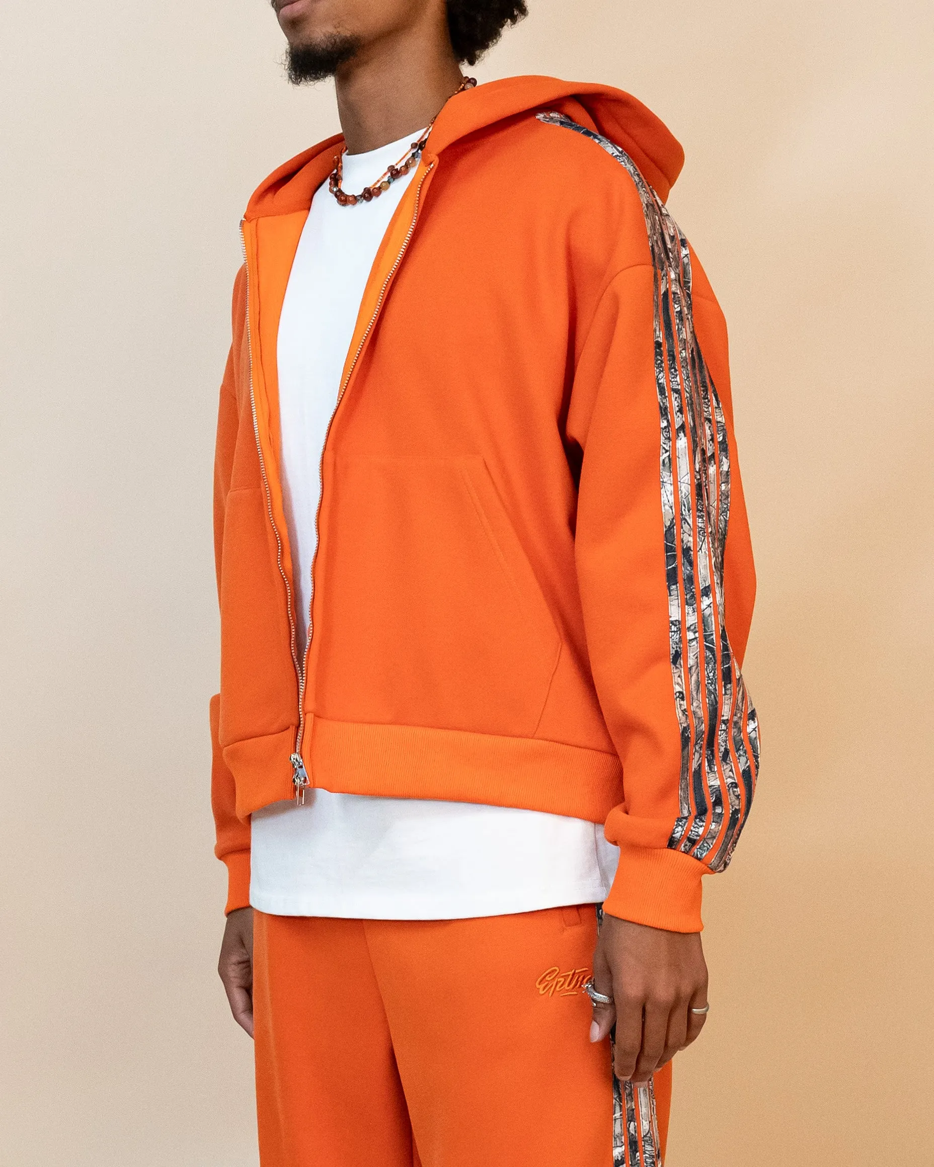 REAL CAMO STRIPED ZIP UP HOODIE - ORANGE