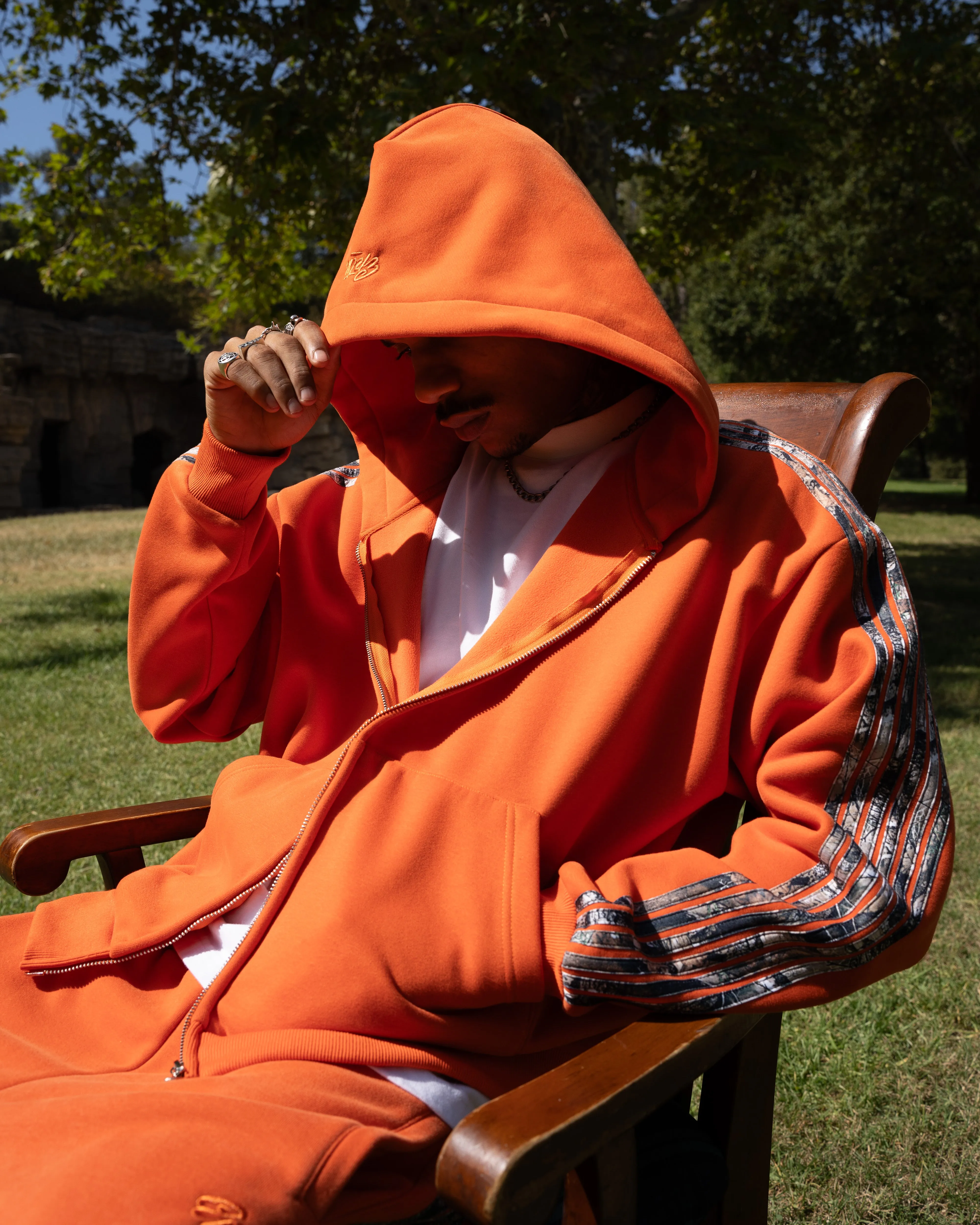 REAL CAMO STRIPED ZIP UP HOODIE - ORANGE