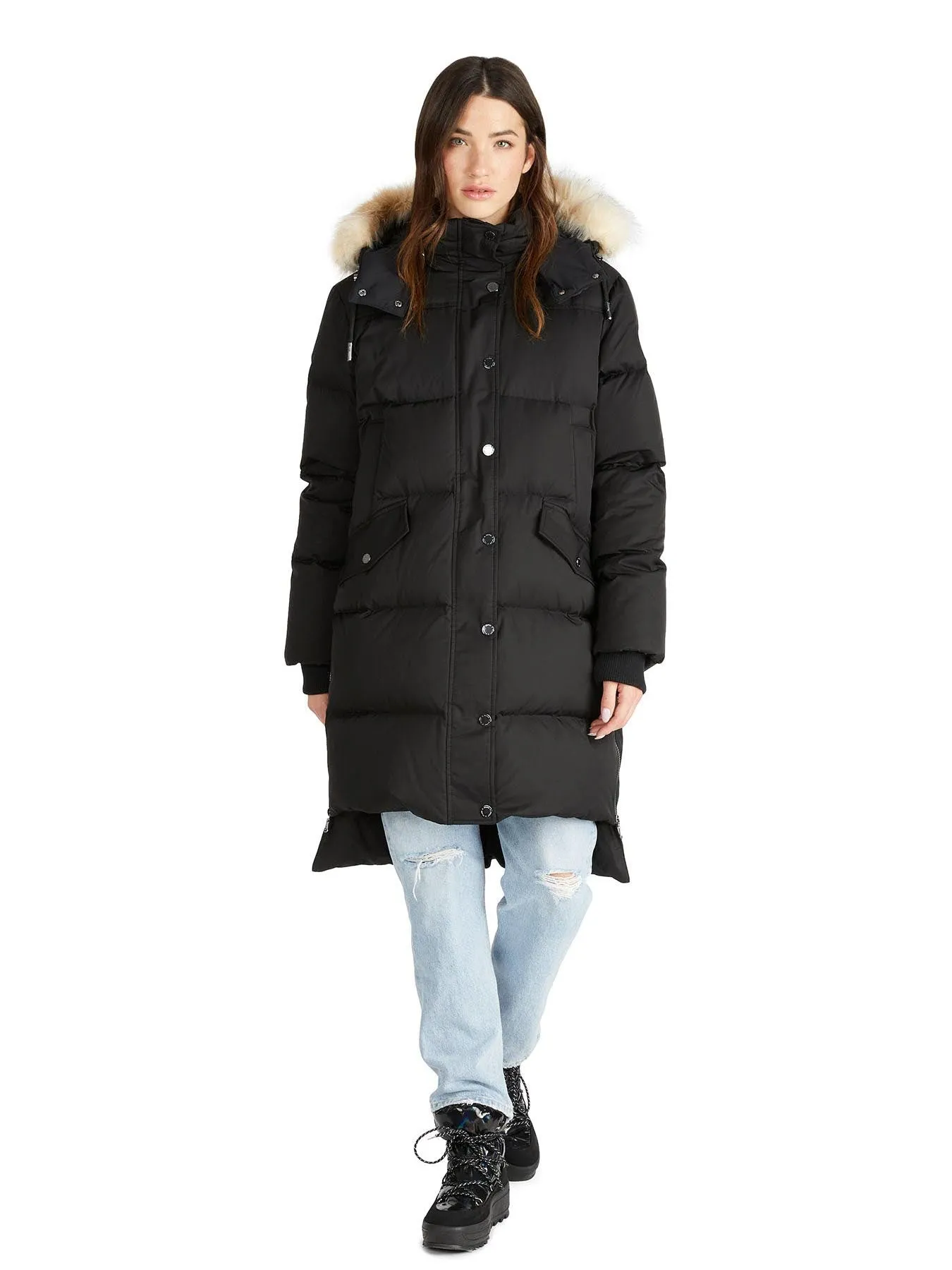 Reyna Women's Long Puffer w/ Faux Fur Trim