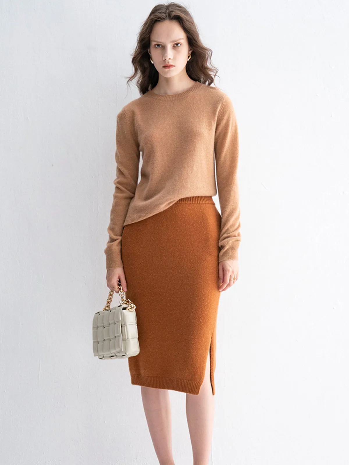 Round Neck 100% Cashmere Women's Sweater, Long Sleeve, Knitted Base Pullover.