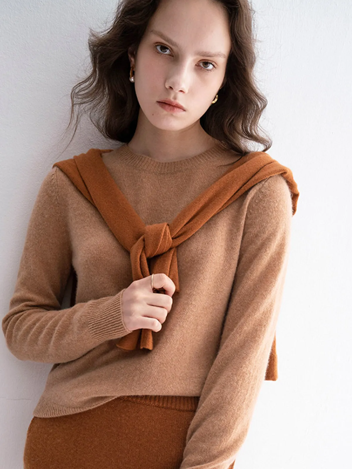 Round Neck 100% Cashmere Women's Sweater, Long Sleeve, Knitted Base Pullover.