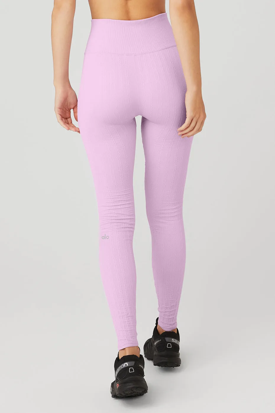 Semi-Sheer Seamless Cable Knit High-Waist Legging - Sugarplum Pink