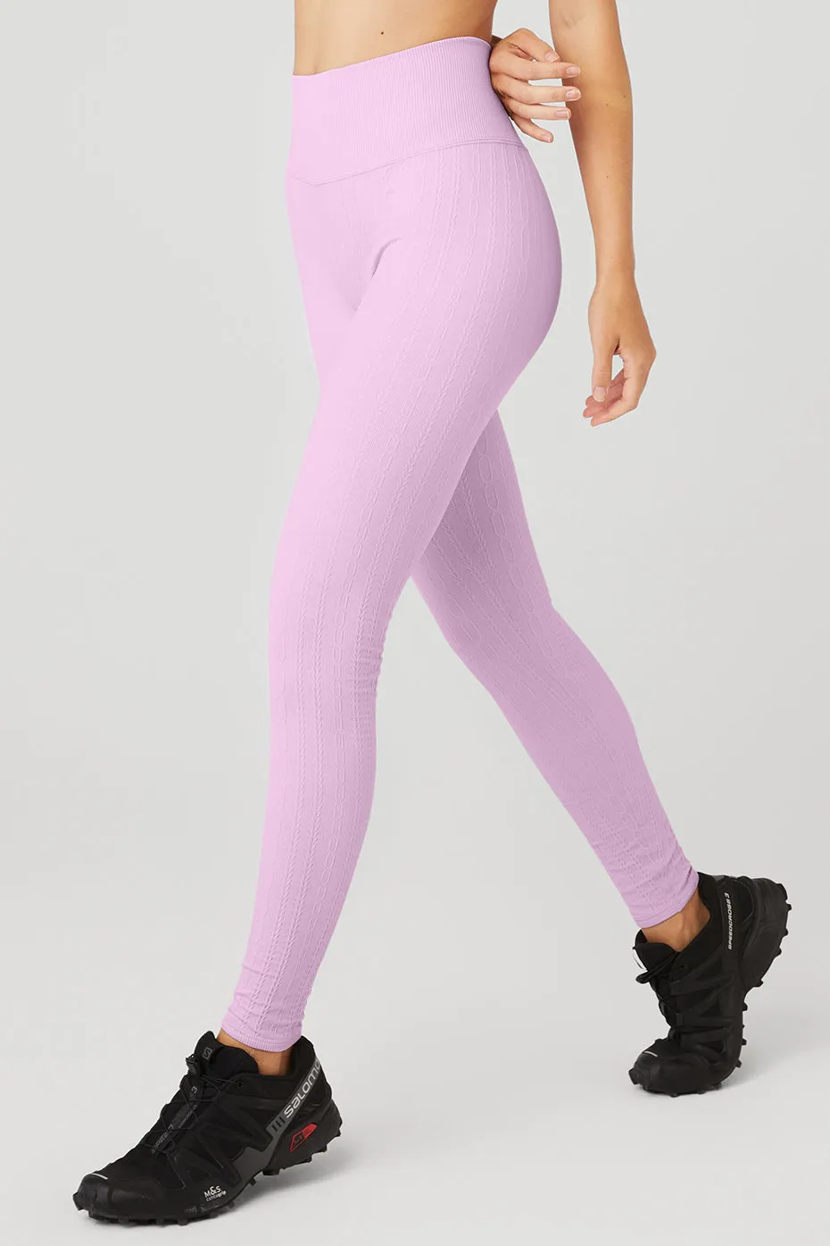 Semi-Sheer Seamless Cable Knit High-Waist Legging - Sugarplum Pink