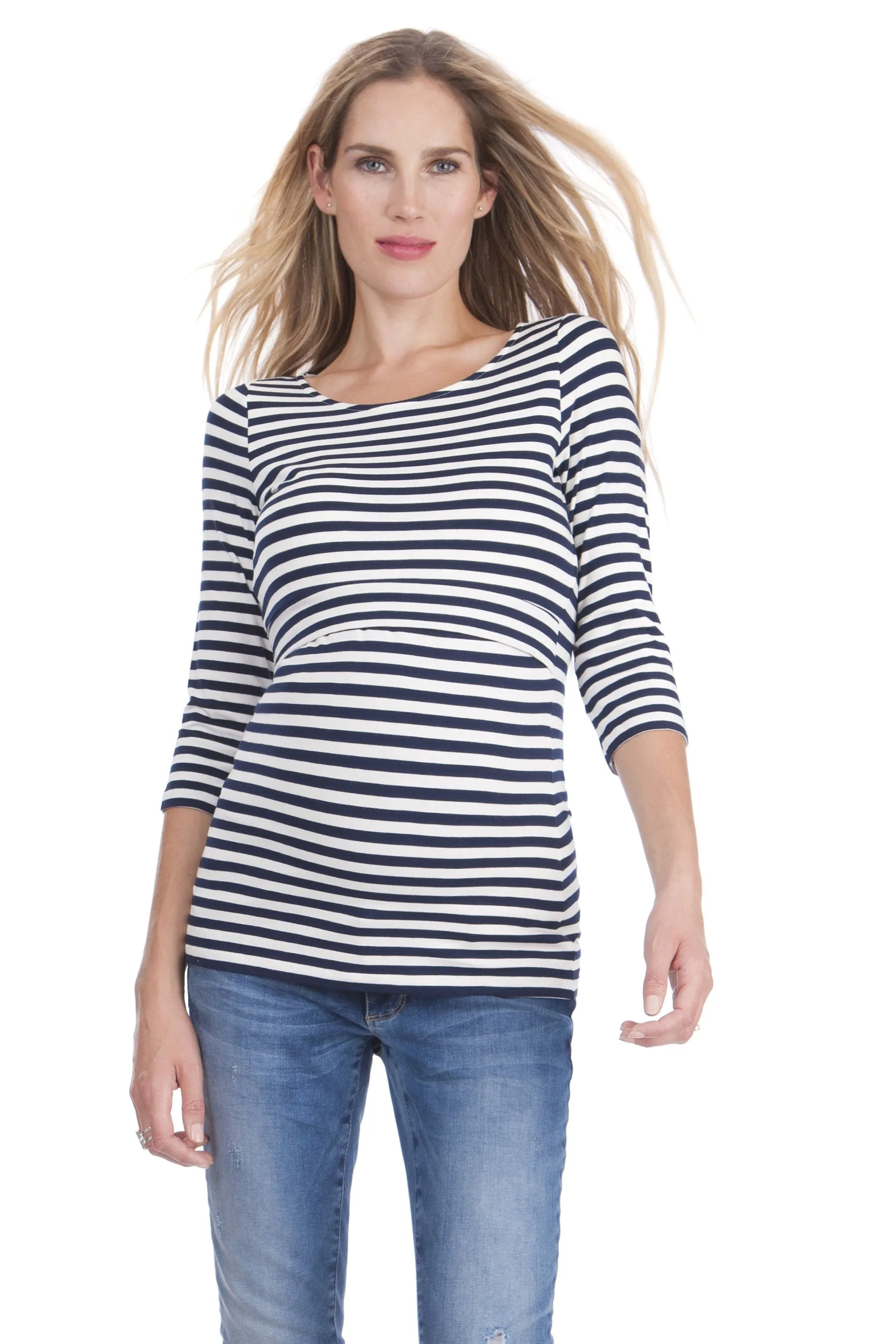 Seraphine Laina ¾ Sleeve Striped Maternity & Nursing Top