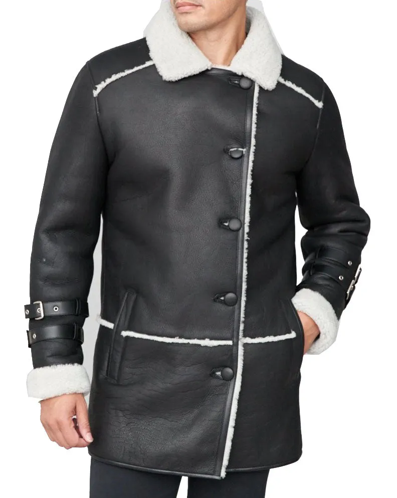 Shearling Sheepskin Car Coat Black