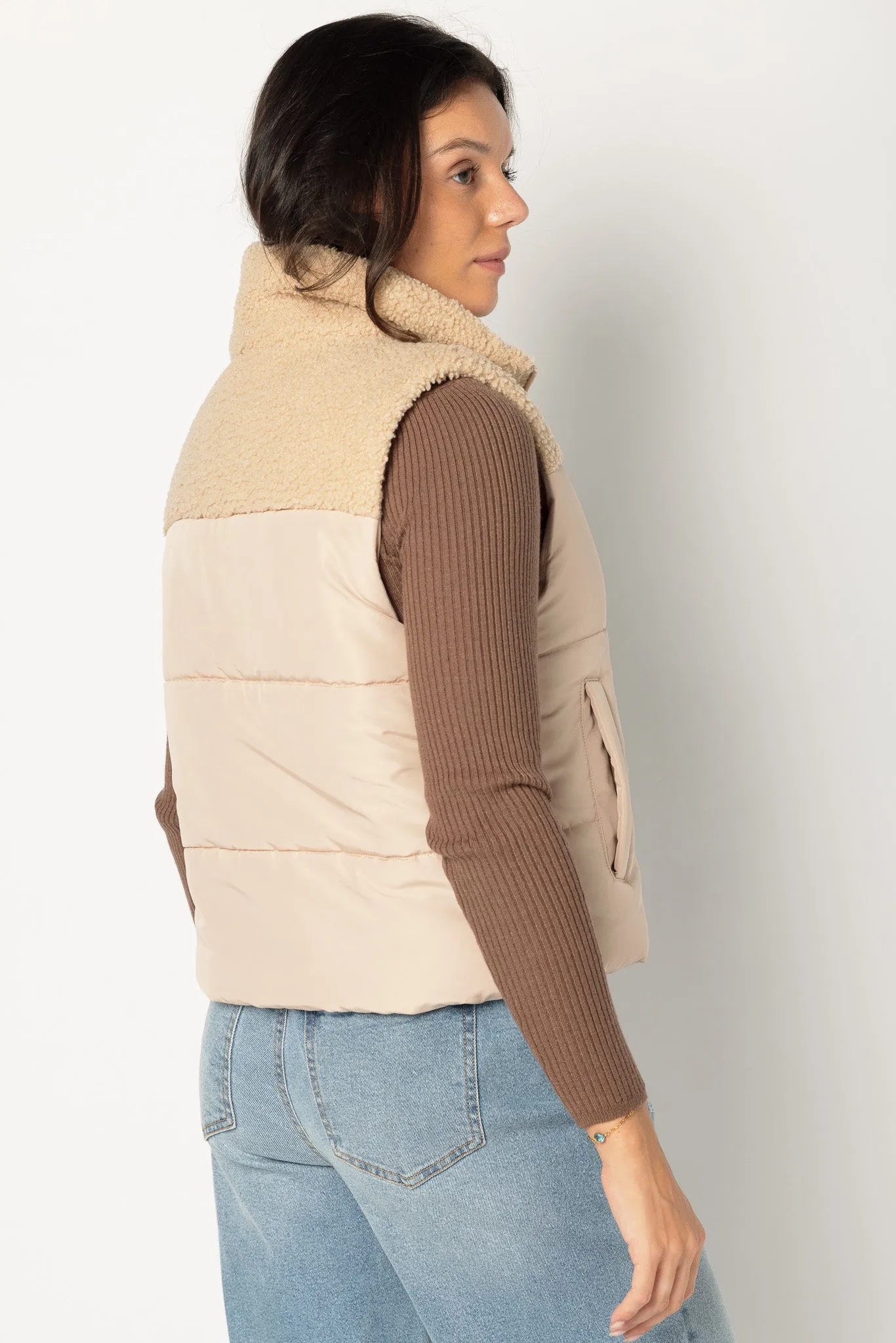 Sherpa Trimmed Puffer Vest