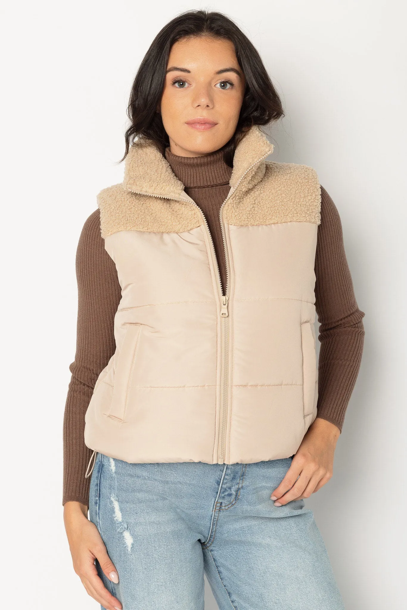 Sherpa Trimmed Puffer Vest