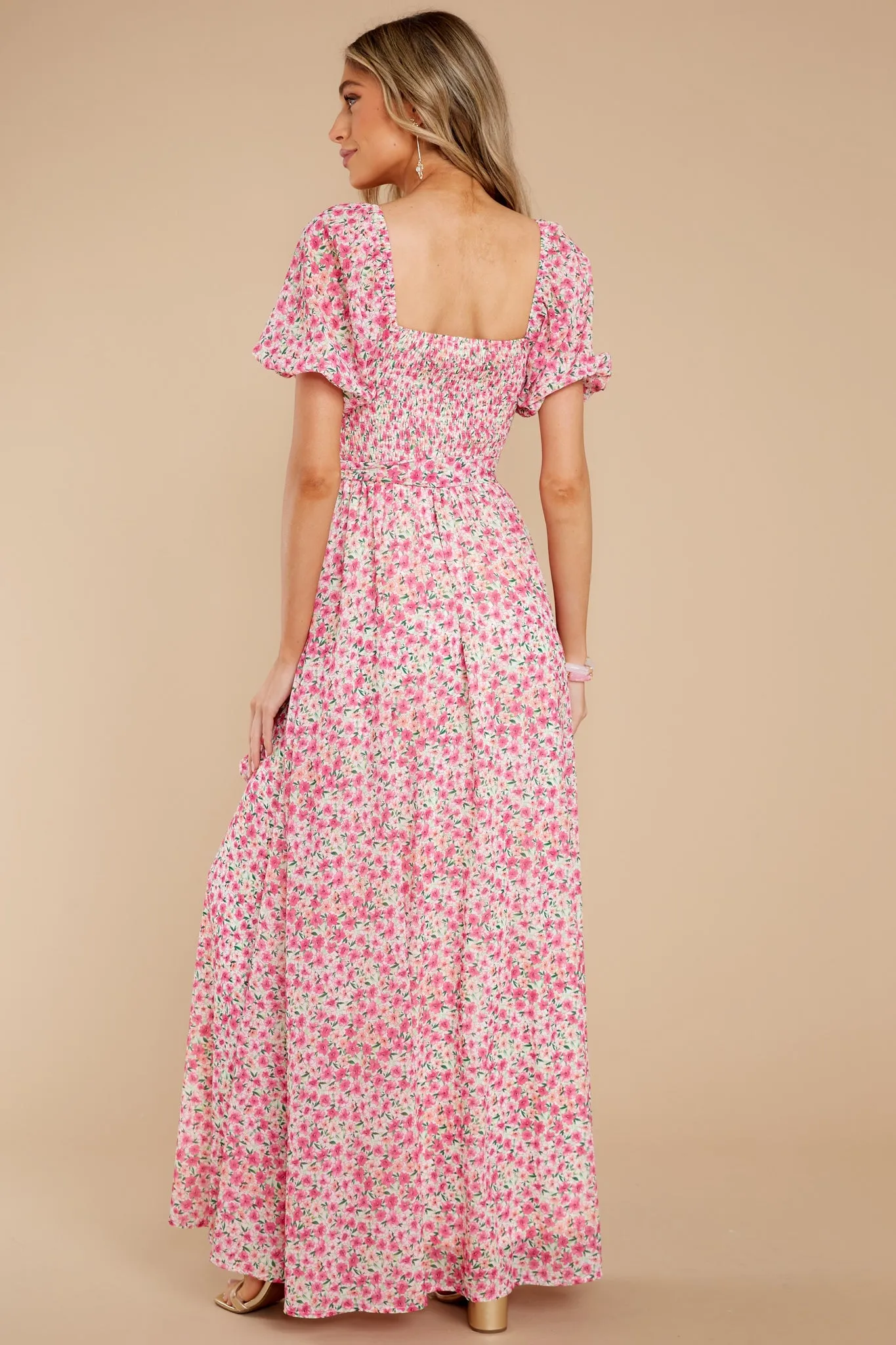 Showers Of Roses Pink Floral Print Maxi Dress