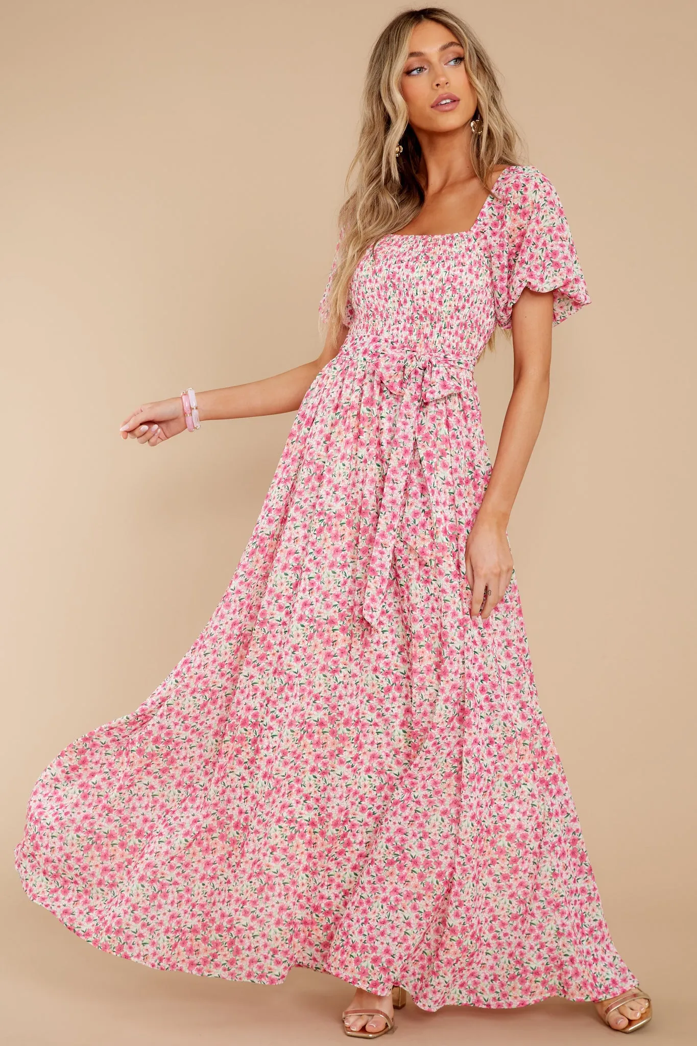 Showers Of Roses Pink Floral Print Maxi Dress