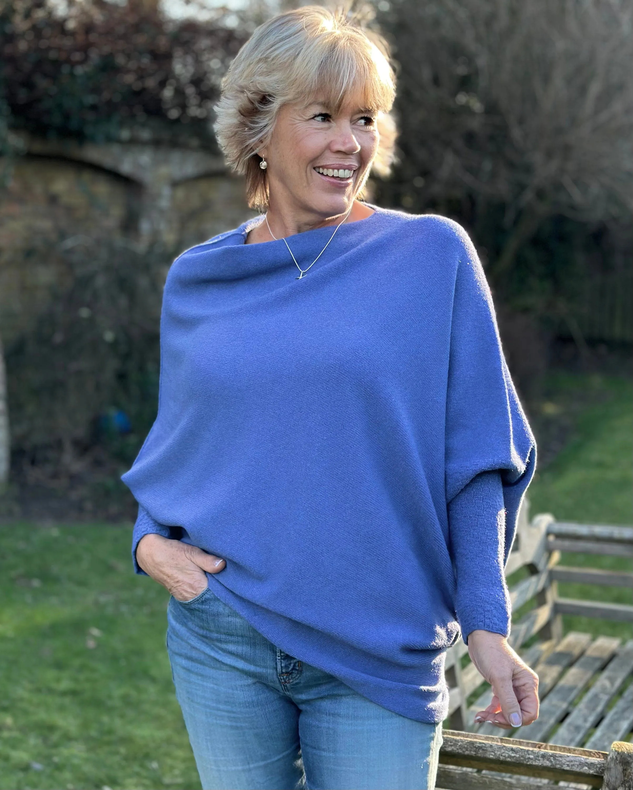 Soft Knit Asymmetric Jumper - Marine Blue