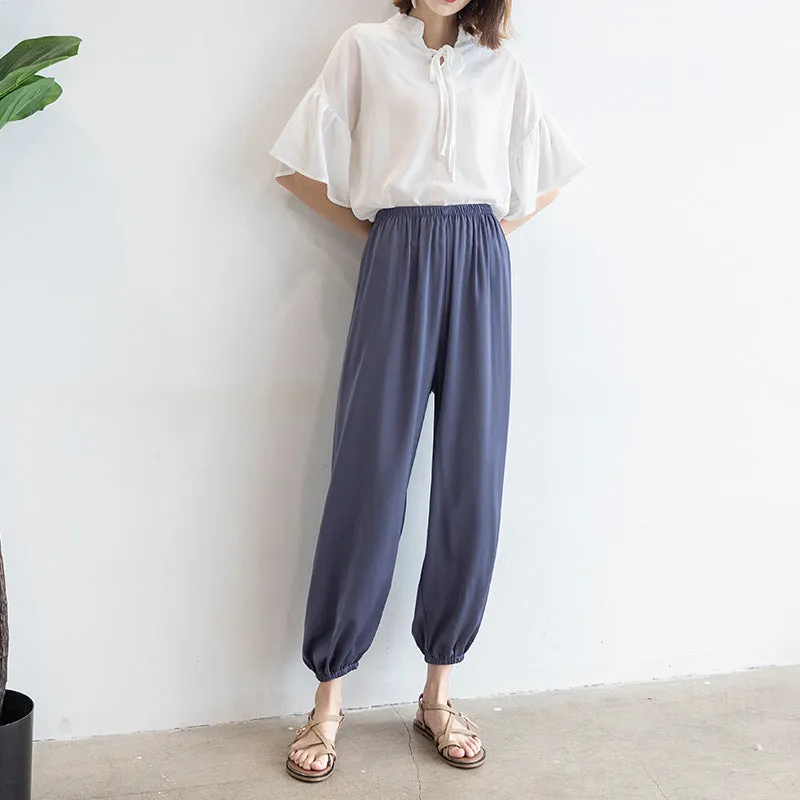 Summer Thin Fairy-Look Cool Pants Anti Mosquito Women Island Sunscreen Loose Jogger Chiffon Lantern Casual Pants