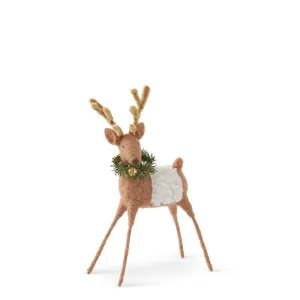 Tan Wool Reindeer w/ Wreath & Bell