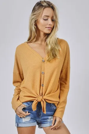 Thermal Knit Tie Top, Mustard