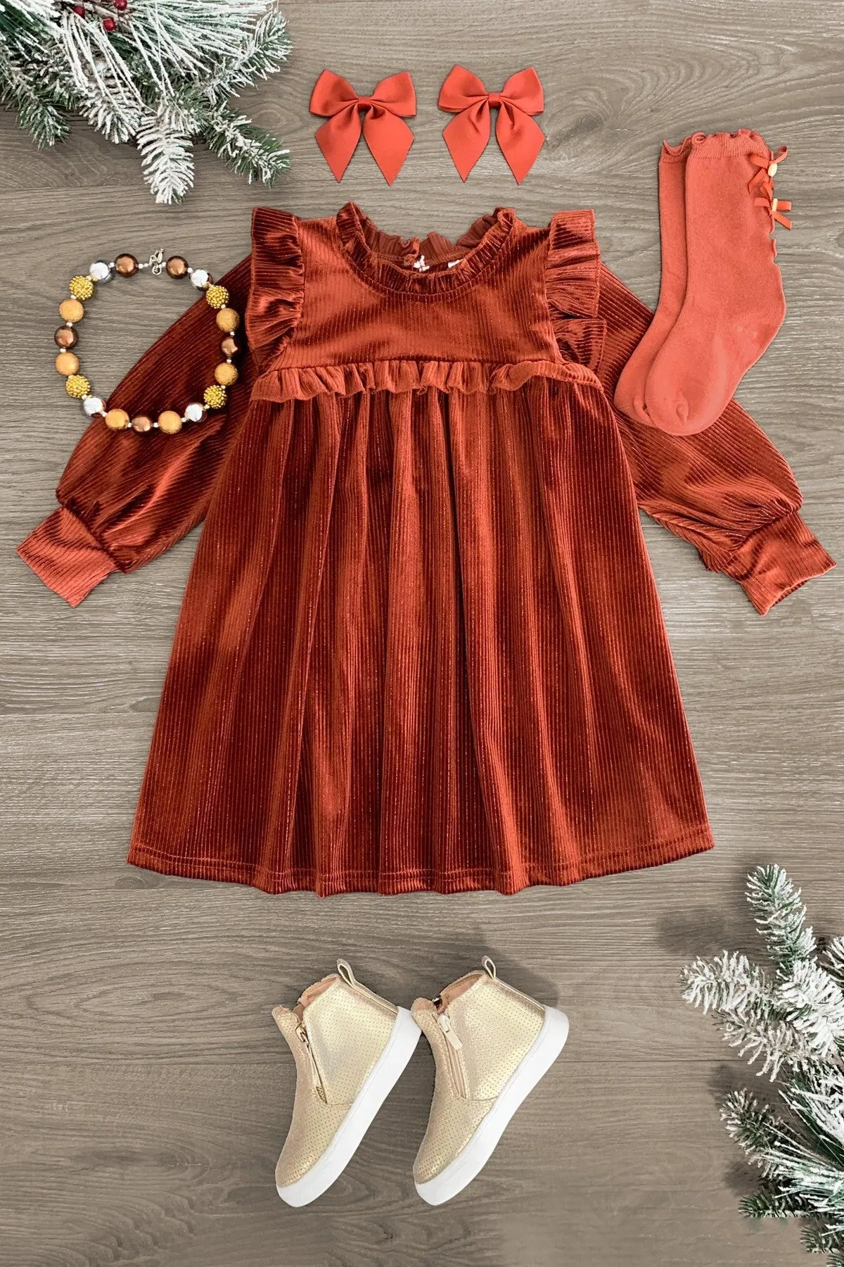 Velvet Sparkle Ruffle Dress