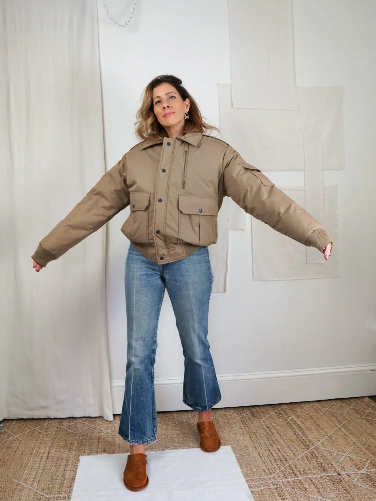 Vintage Nutmeg Down Feather Bomber Jacket