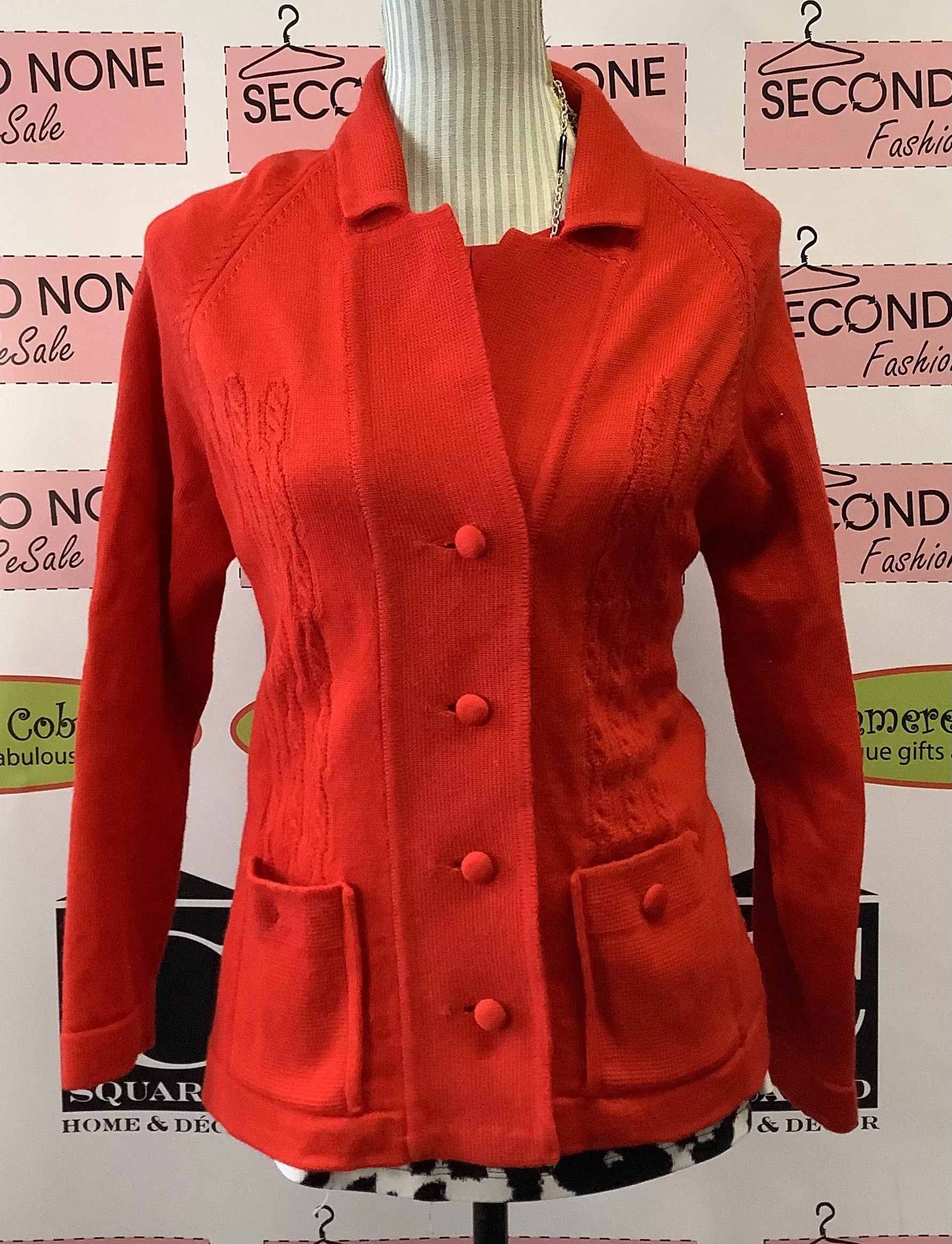 Vintage Red Wool Cardigan (L)