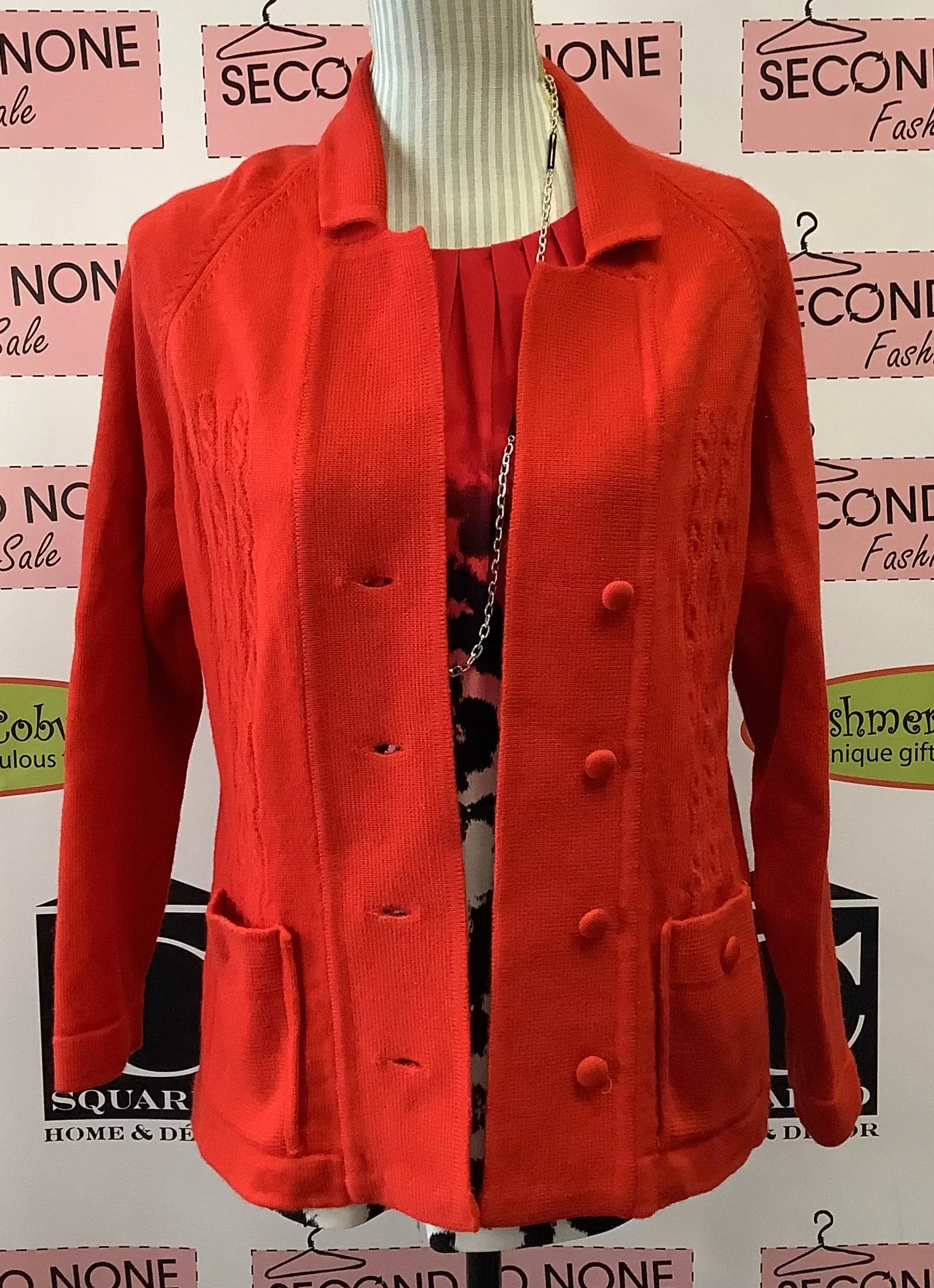 Vintage Red Wool Cardigan (L)