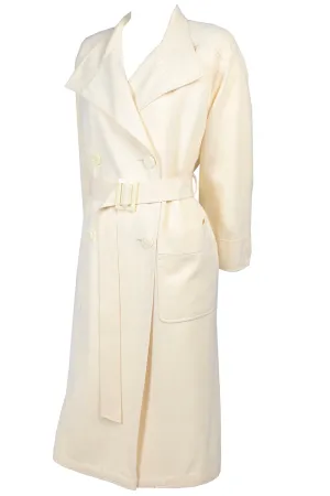 Vintage Valentino Cream Wool Trench Coat With Belt Size 6