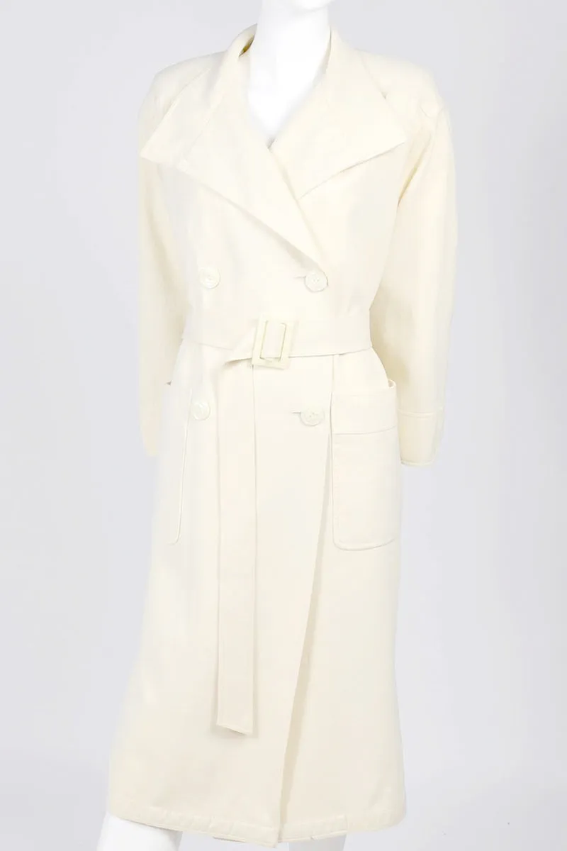 Vintage Valentino Cream Wool Trench Coat With Belt Size 6