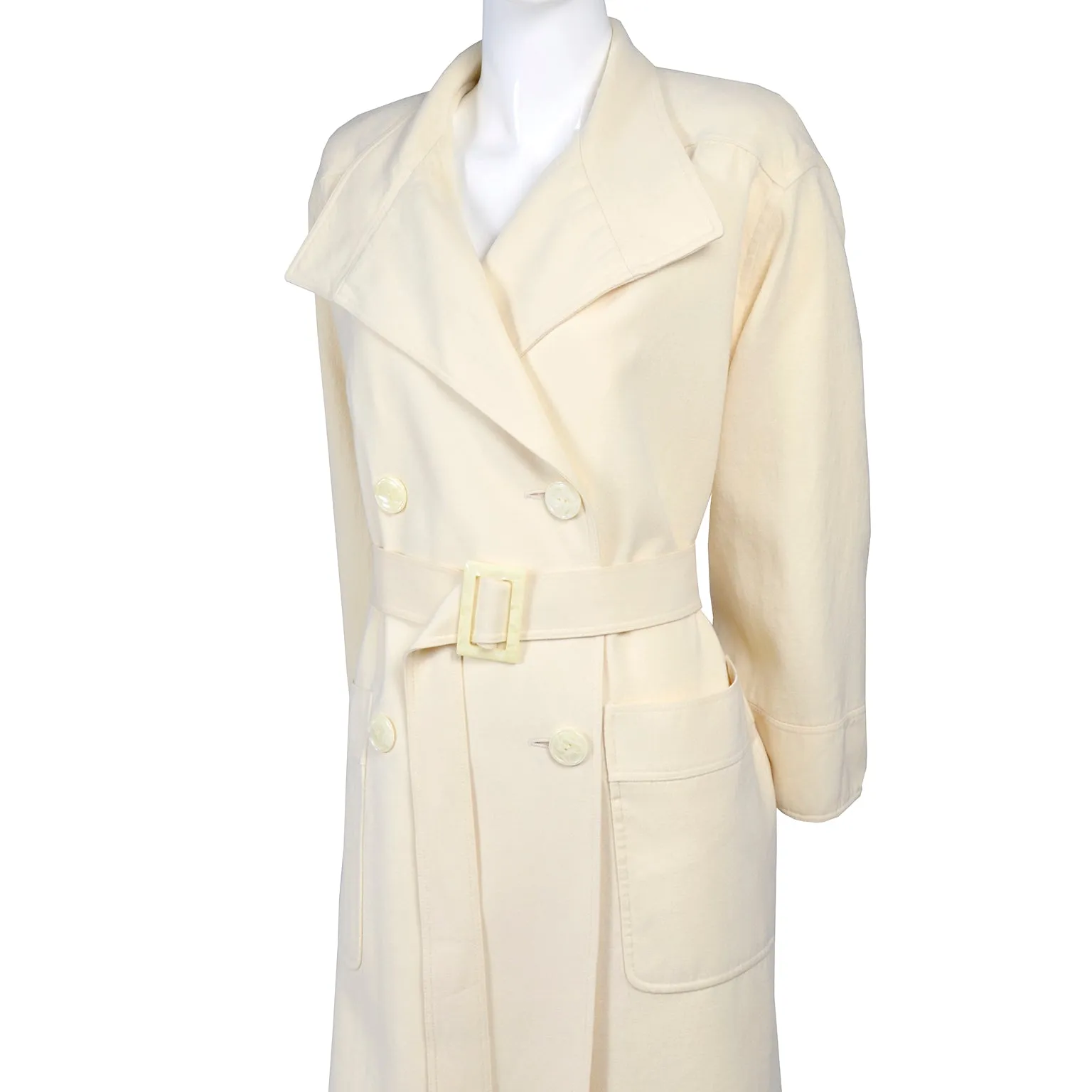 Vintage Valentino Cream Wool Trench Coat With Belt Size 6