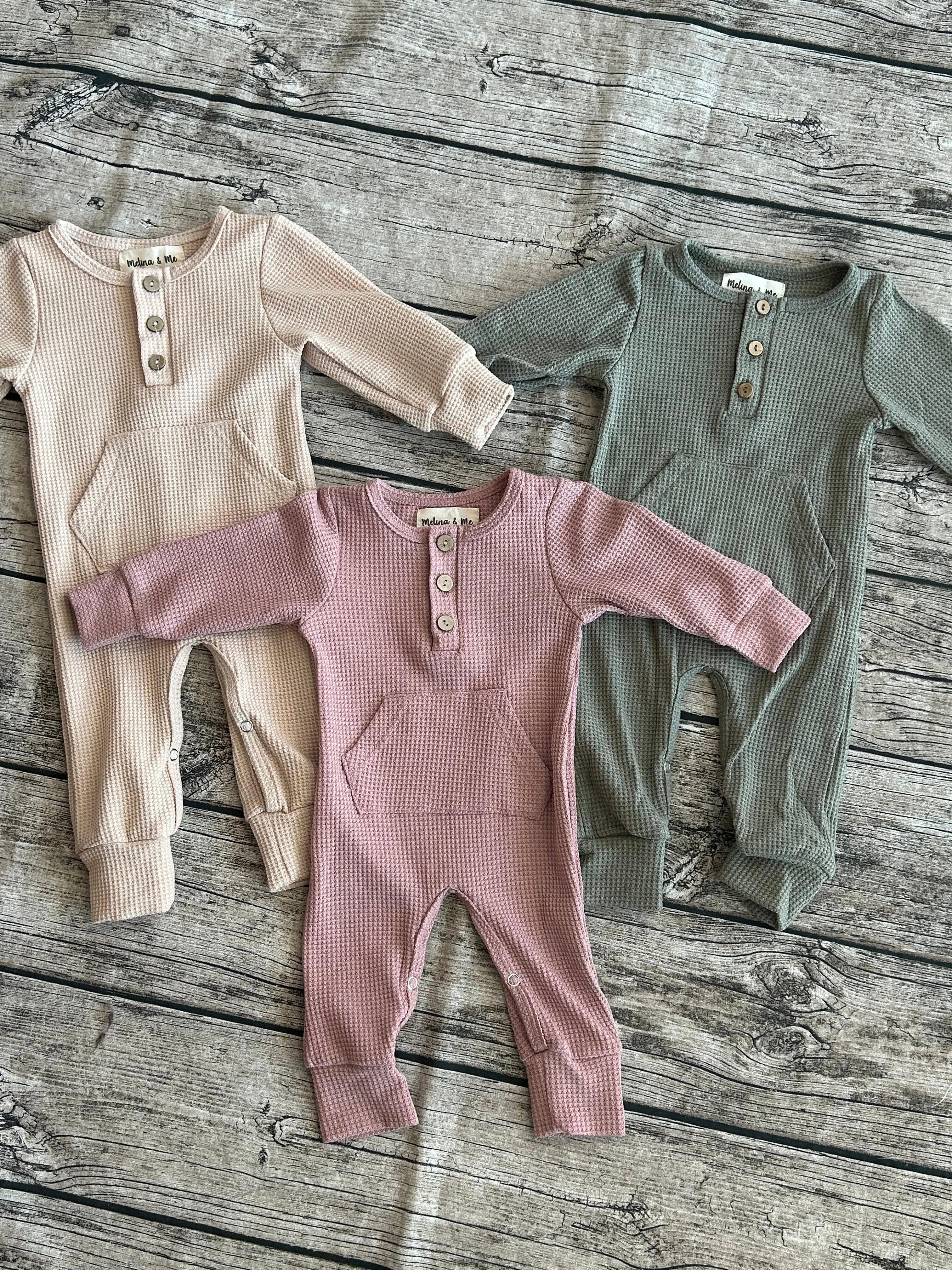 Waffle Knit Baby Romper - Natural