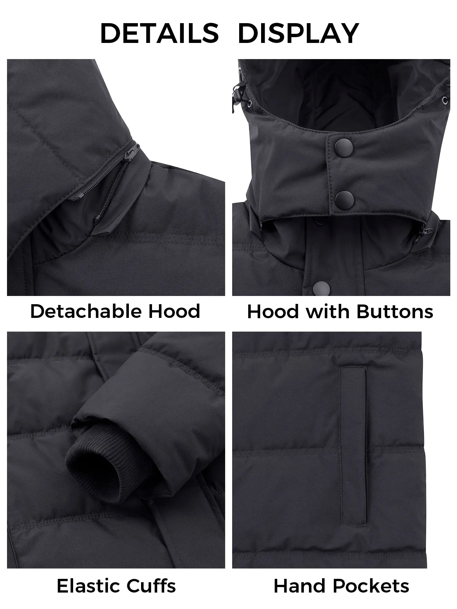 Wantdo Men's Winter Coat Windproof Warm Padded Puffer Parka Jacket with Detachable Hood