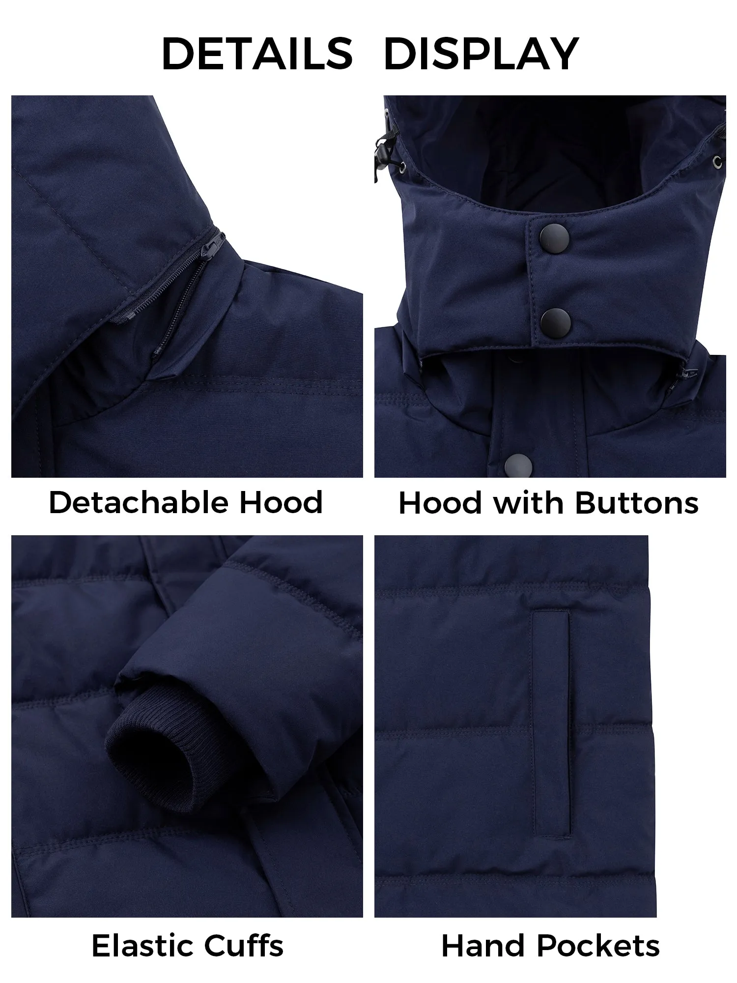 Wantdo Men's Winter Coat Windproof Warm Padded Puffer Parka Jacket with Detachable Hood