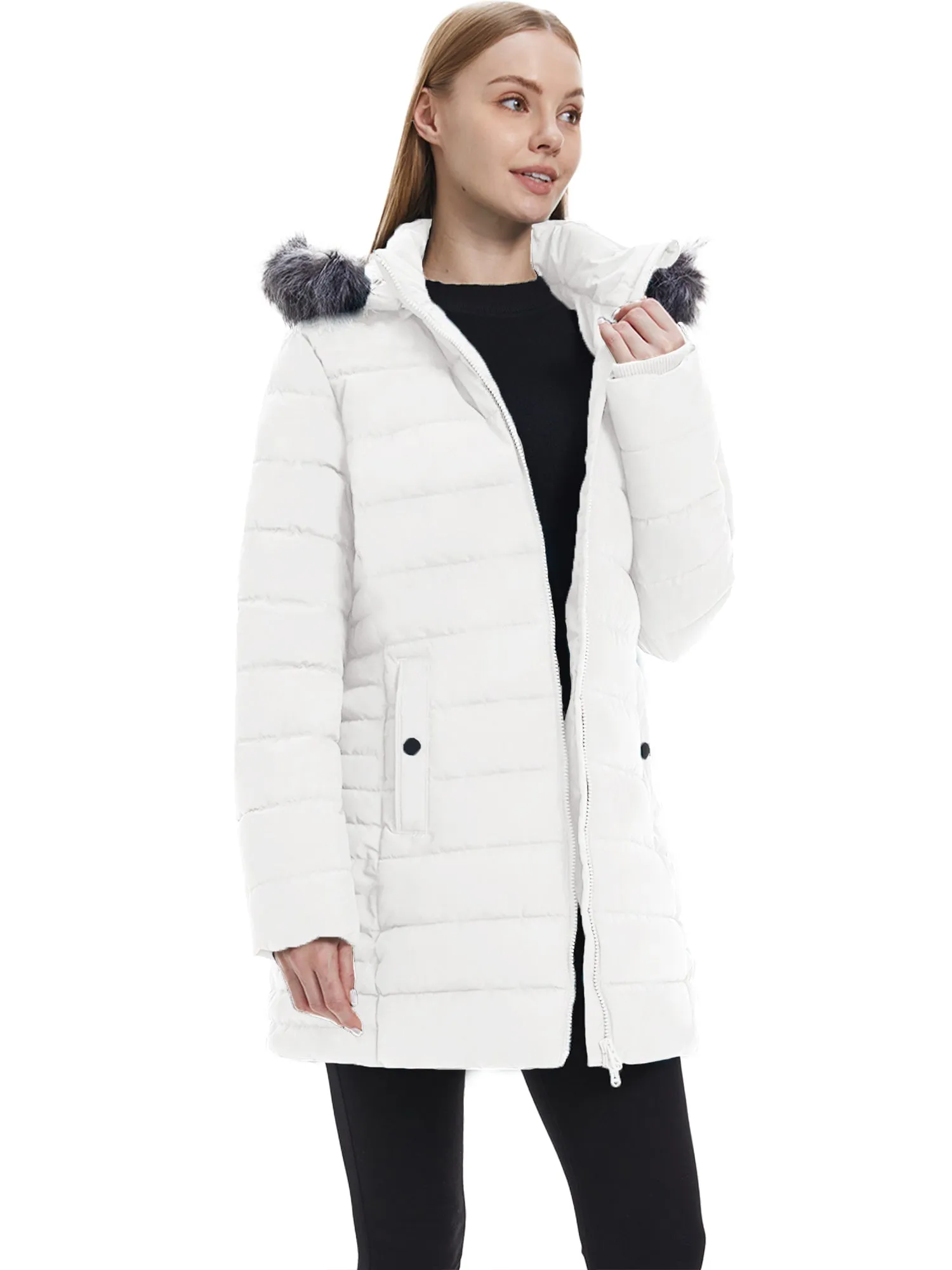 Wantdo Women's Winter Coat Hip-Length Warm Puffer Jacket Quilted Winter Jacket with Hood