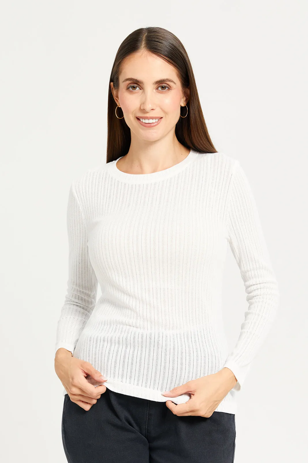 Women White Long Sleeve Thermal Top