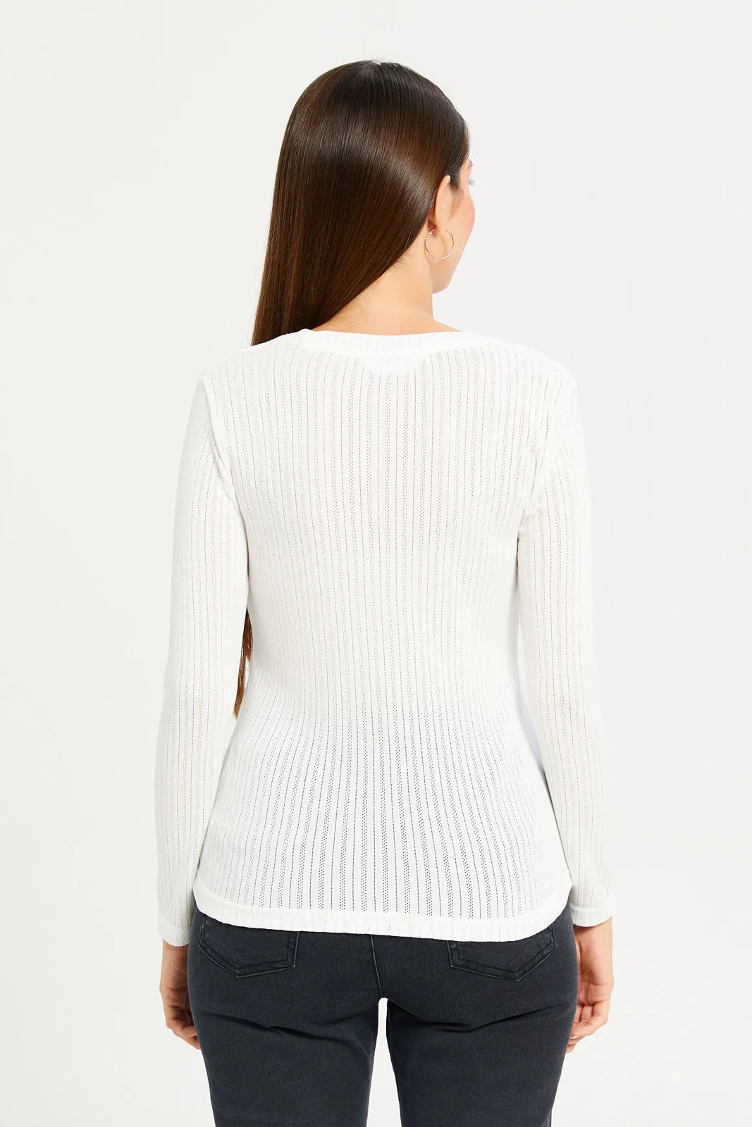 Women White Long Sleeve Thermal Top