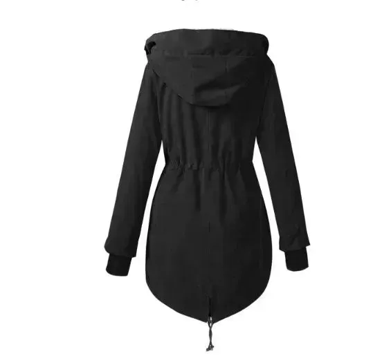 Women Work Hooded collar up Winter Jacket Woolen Lining