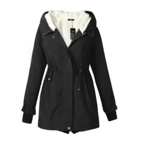 Women Work Hooded collar up Winter Jacket Woolen Lining