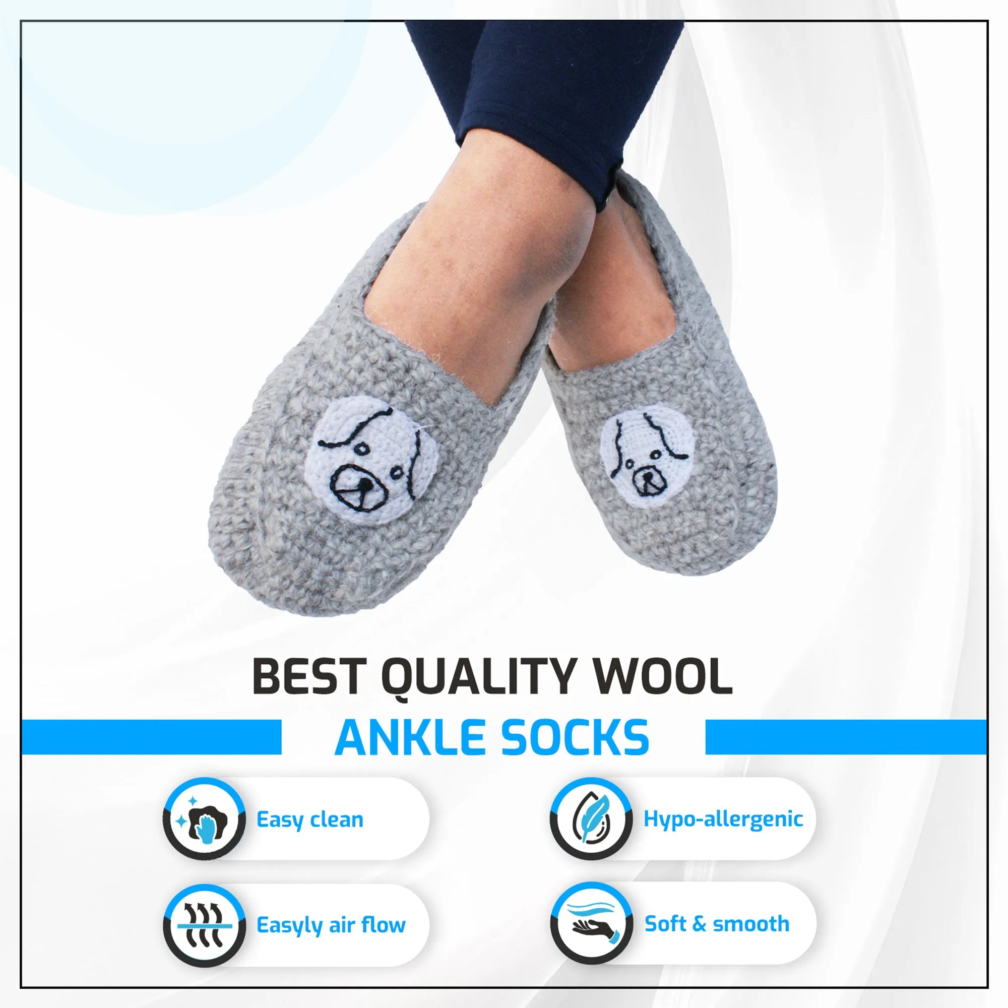 Women's Cozy Wool Slipper Socks Gray Dog